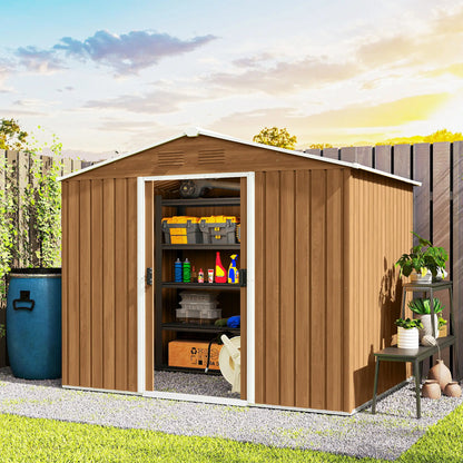 8' x 6' Metal Outdoor Storage Shed, Garden Tool House, Dark Brown Sheds at Gallery Canada