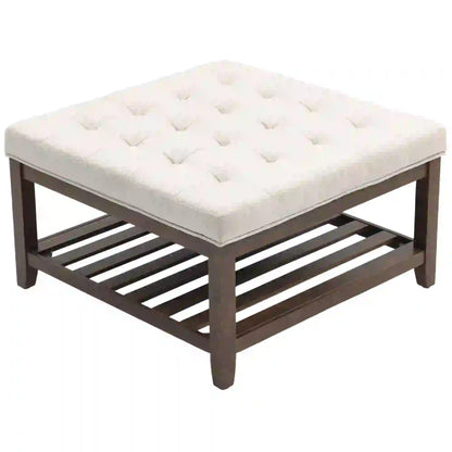 32 Inch Ottoman Coffee Table, Beige Linen Upholstered Storage Footstool, Beige Coffee Tables Beige, Brown at Gallery Canada