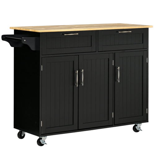 Modern Kitchen Island, Utility Cart with 2 Drawers, Cabinets, Black