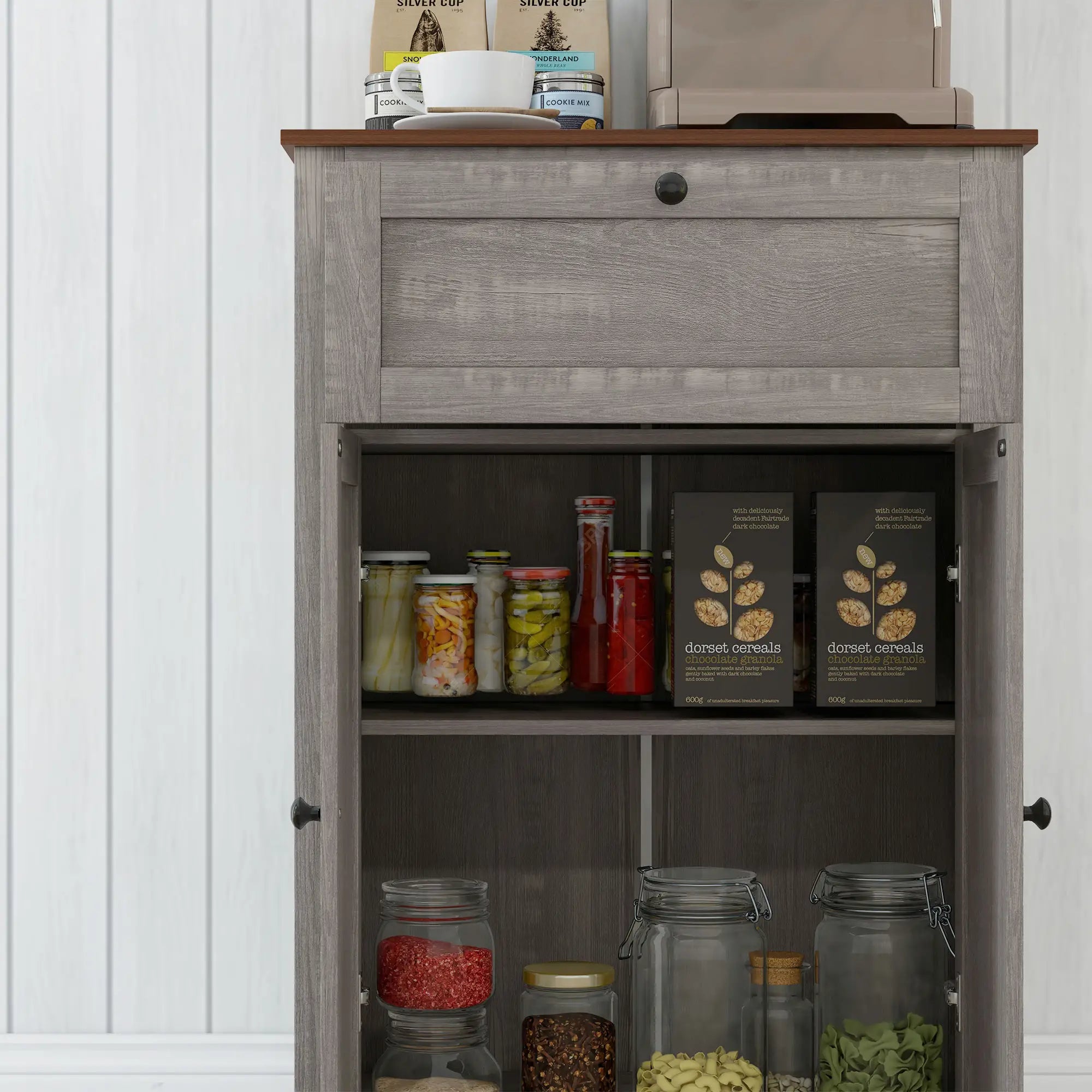 Farmhouse Storage Cabinet With Doors, Drawer, Grey Wash Storage Cabinets at Gallery Canada