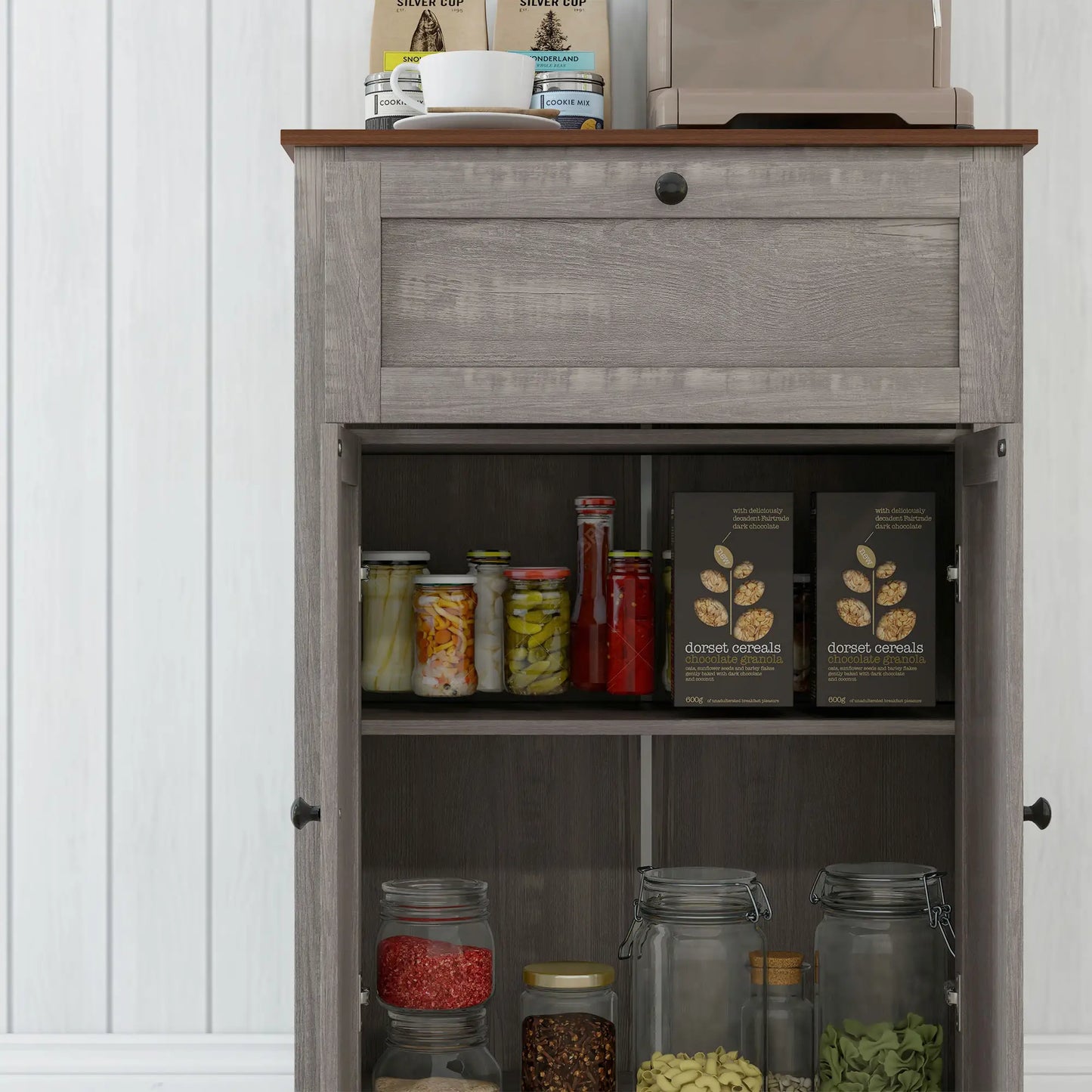 Farmhouse Storage Cabinet With Doors, Drawer, Grey Wash Storage Cabinets at Gallery Canada