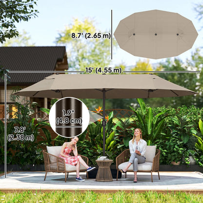 15' Outdoor Patio Umbrella, Twin Canopy, Lift Crank, Brown Sun Umbrellas at Gallery Canada