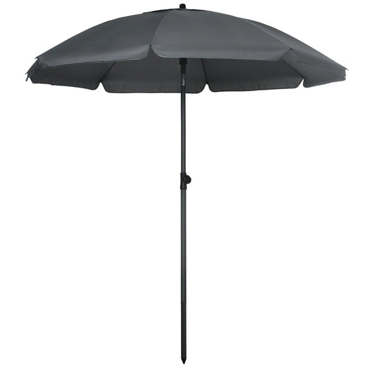 6ft Beach Umbrella, UV50+ Vented Canopy, Push Button Tilt, Dark Grey Beach Umbrellas Dark Grey at Gallery Canada