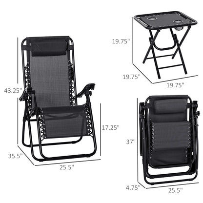 Zero Gravity Chair Set of 2, Patio Chair with Side Table, Black Lounger Chairs at Gallery Canada