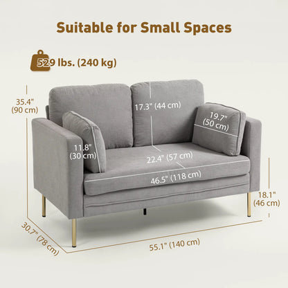 55" Grey Loveseat Sofa With 2 Pillows, Metal Legs, Grey 2-Seater Sofas at Gallery Canada