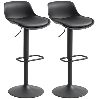 Counter Height Bar Stools Set of 2, Adjustable Swivel PU Leather Seat, Black Bar Stools Black at Gallery Canada