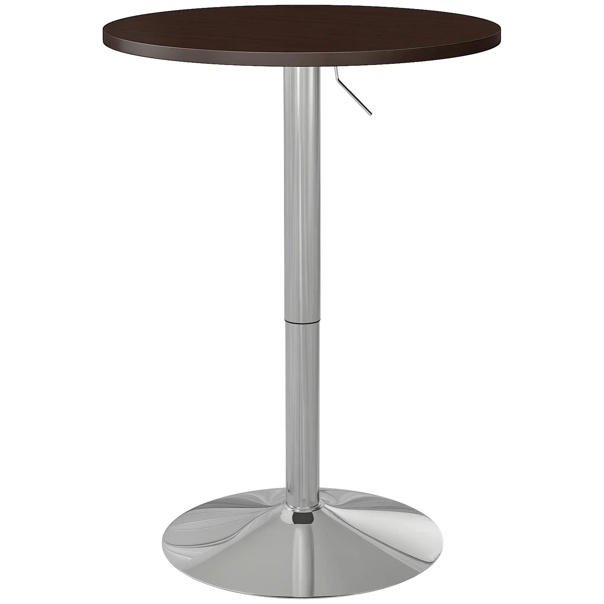 Adjustable Round High Top Bar Table, Swivel Top, Steel Base, Walnut Bar Tables & Dining Tables at Gallery Canada