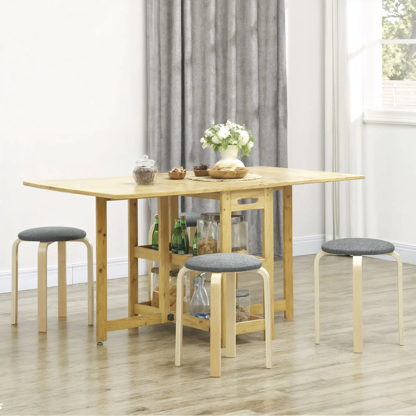 Stackable Wood Stools Set of 4, Padded Seat, Grey Dining Chairs at Gallery Canada