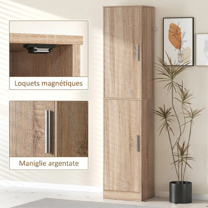 Tall Bathroom Cabinet, Slim 6-Tier Bathroom Floor Cabinet with 2 Doors and 4 Adjustable Shelves, Natural Wood