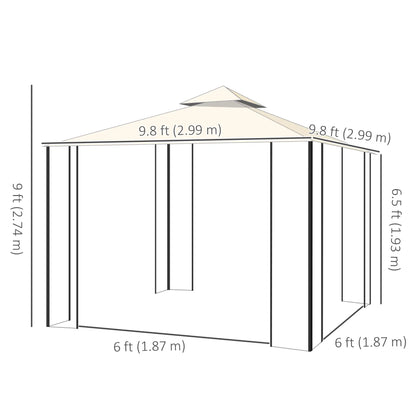 10'x10' Soft-Top Gazebo, Double Tier Roof, Mesh Curtains, Cream Gazebos at Gallery Canada