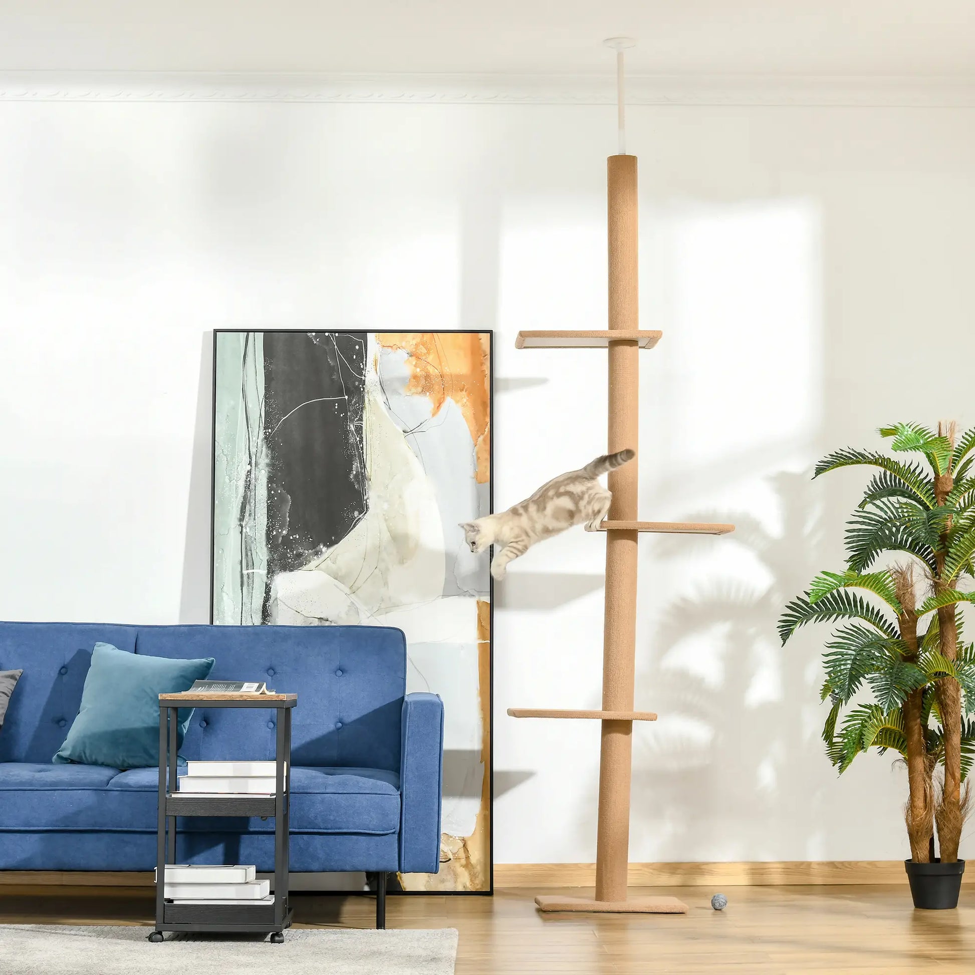 100" Floor To Ceiling Cat Tree, 3 Perches, Activity Center, Light Brown Floor to Ceiling Cat Trees at Gallery Canada