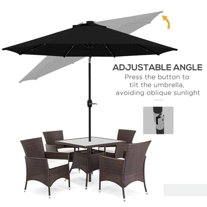 9ft Solar Patio Umbrella, 24 LED Lights, Tilt Canopy, Black Sun Umbrellas at Gallery Canada