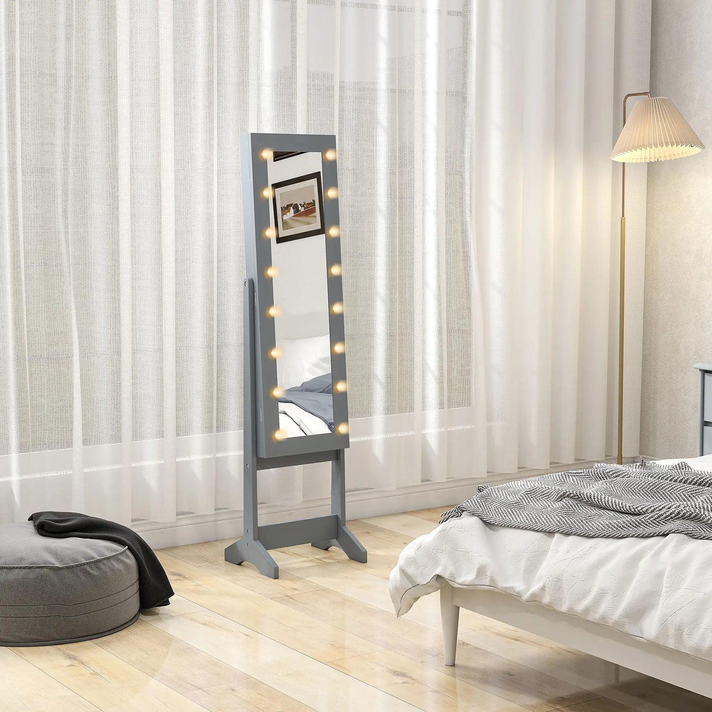 Free Standing Armoire Organizer, Lighted Mirrored Jewelry Cabinet, Grey Jewellery Armoire & Jewellery Mirror Cabinets at Gallery Canada
