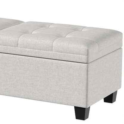51.2" Storage Ottoman Bench, End of Bed Bench, Cream White