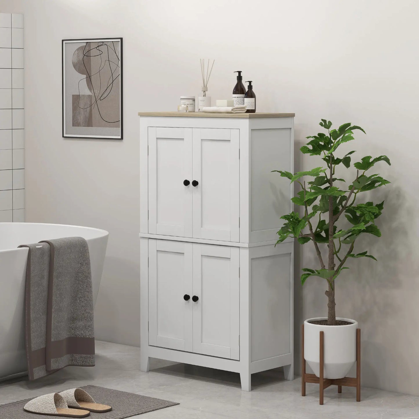 Bathroom Storage Cabinet, Modern Floor Cabinet, 4 Doors, 2 Shelves, White Freestanding Bathroom Cabinets at Gallery Canada
