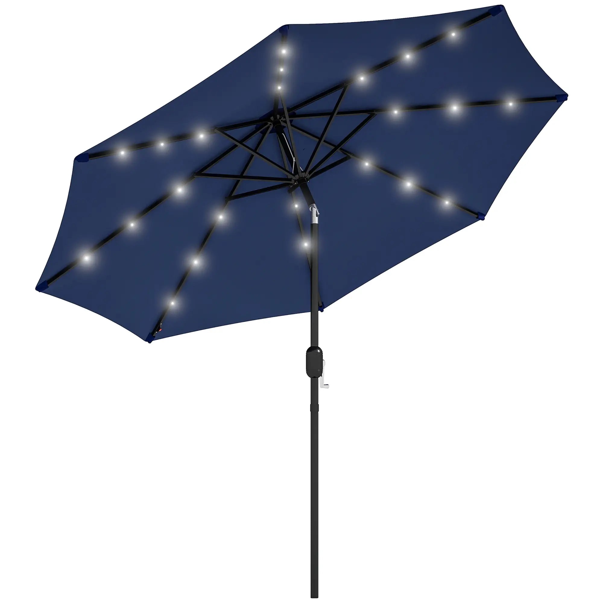 9ft Solar Patio Umbrella, 24 LED Lights, Tilt Canopy, Navy Blue Sun Umbrellas at Gallery Canada