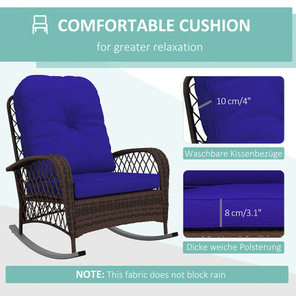 Outdoor Wicker Rattan Rocking Chair, Thick Cushions, Dark Blue Outdoor Rocking Chairs at Gallery Canada