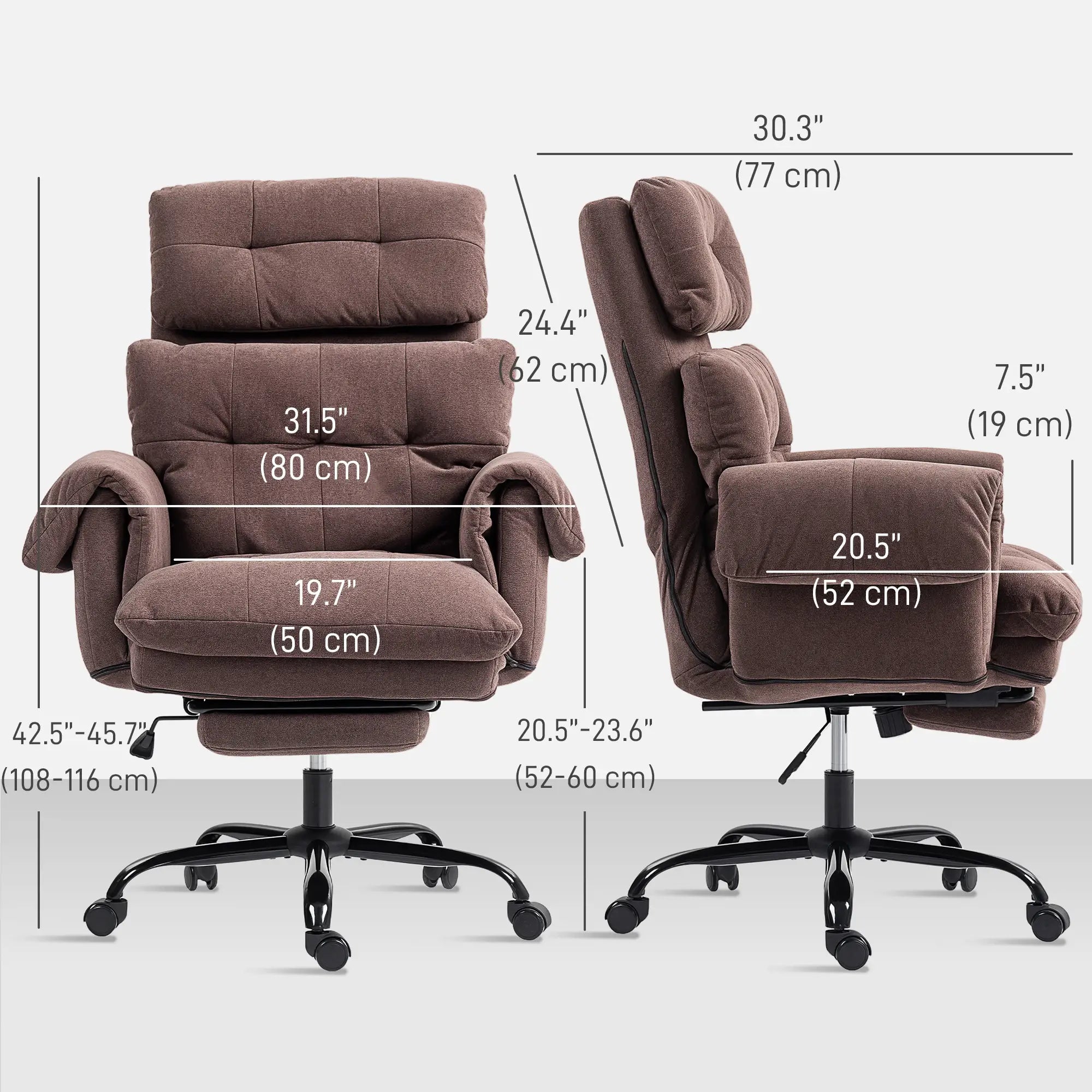Reclining Executive Computer Desk Chair, Ergonomic Office Chair with Footrest and Thickly Padded, Coffee Office Chairs at Gallery Canada