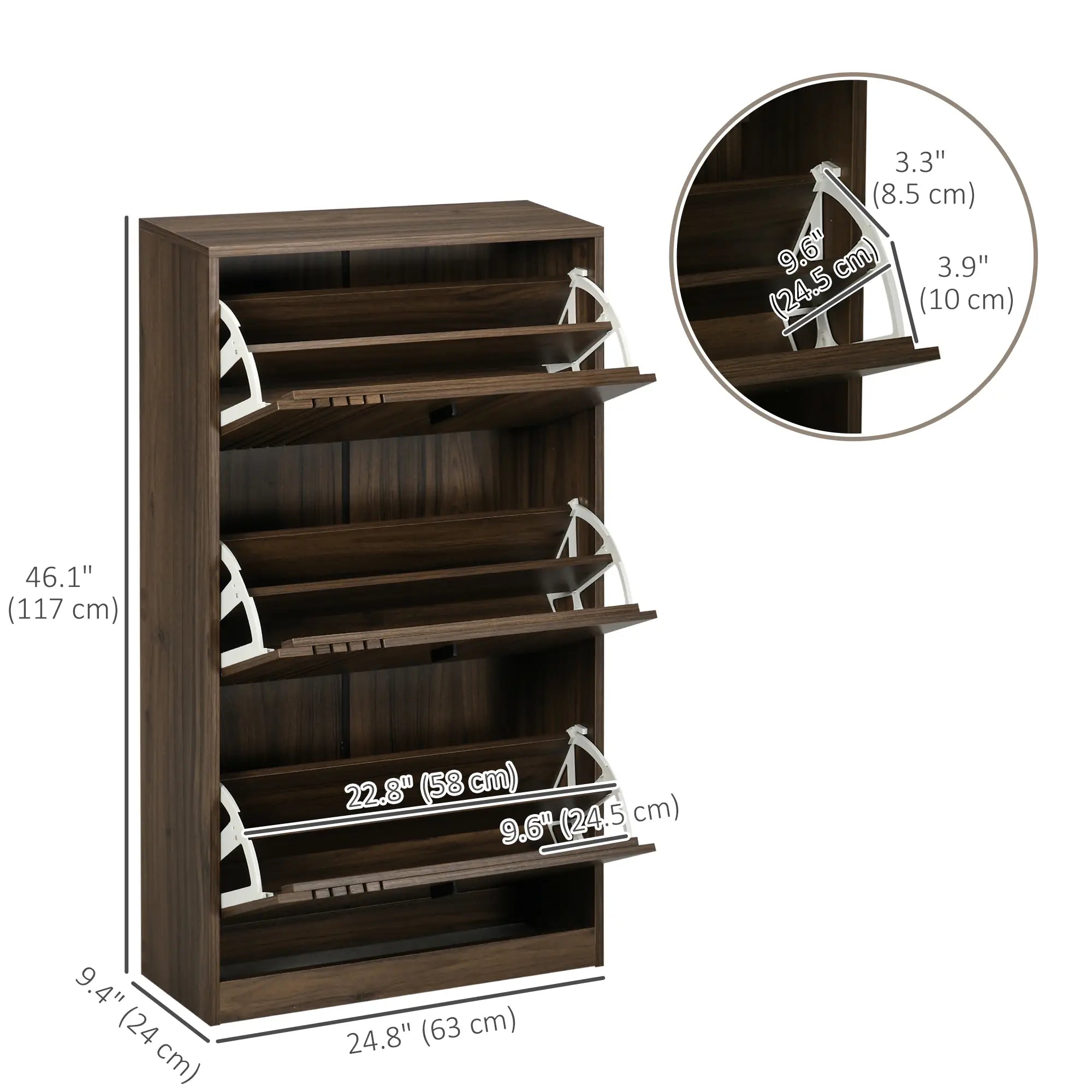 Shoe Storage Cabinet, 18 Pairs, 3 Flip Drawers, Adjustable Shelves, Walnut Shoe Storage Cabinets & Racks at Gallery Canada