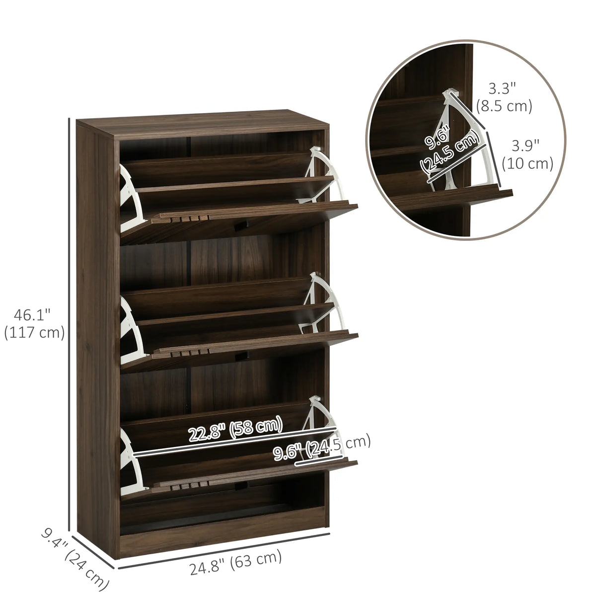 Shoe Storage Cabinet, 18 Pairs, 3 Flip Drawers, Adjustable Shelves, Walnut Shoe Storage Cabinets & Racks at Gallery Canada