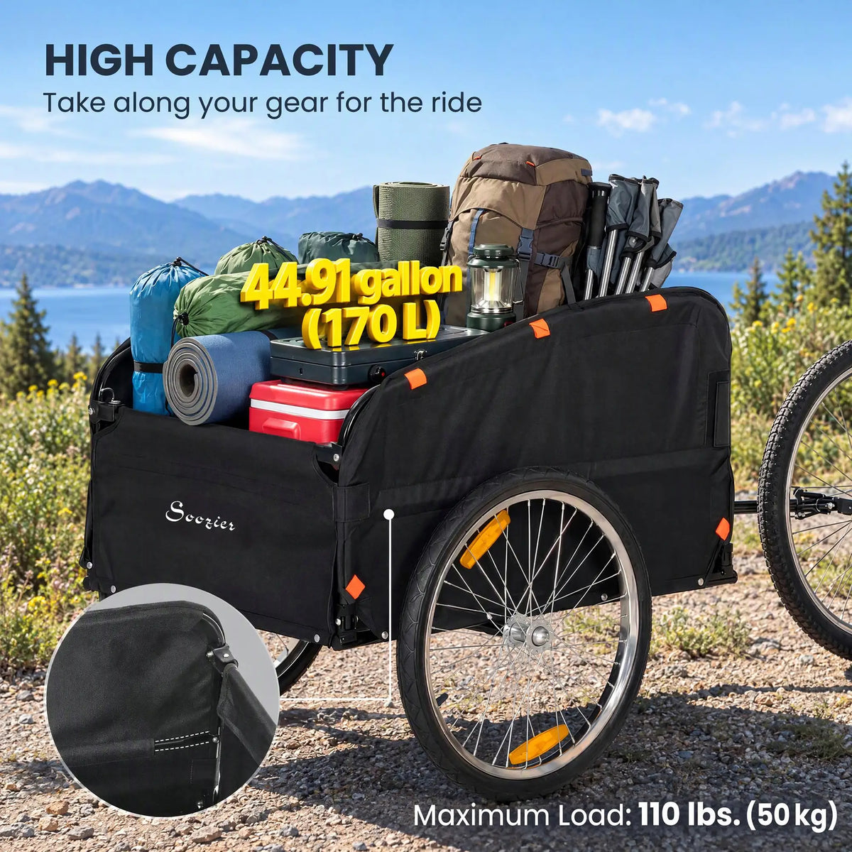 Bike Trailer, Cargo Trailer with 45 Gal Storage Box, 20" Tires, 88 lbs Capacity Bike Cargo Trailers at Gallery Canada