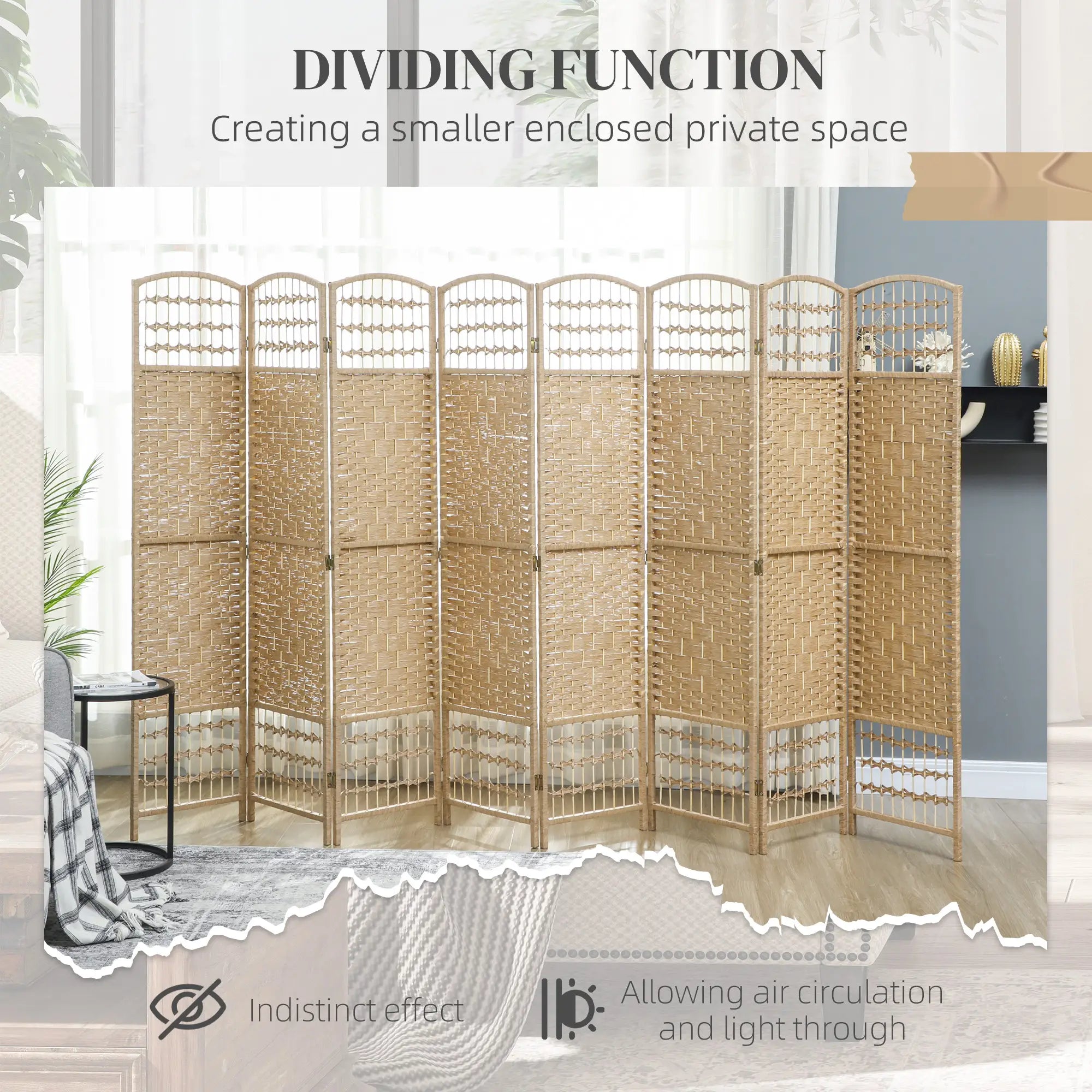 8 Panel Folding Room Divider, Portable Privacy Screen, Natural Room Dividers at Gallery Canada