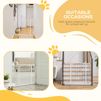 Extra Tall Dog Gate with Door, Pressure Fit, Auto Close, 29"-39", White Houses, Kennels & Pens at Gallery Canada