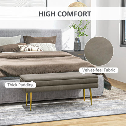 Velvet Upholstered Bench, Thick Padded Seat, Steel Legs, Beige Storage Ottomans & Benches at Gallery Canada