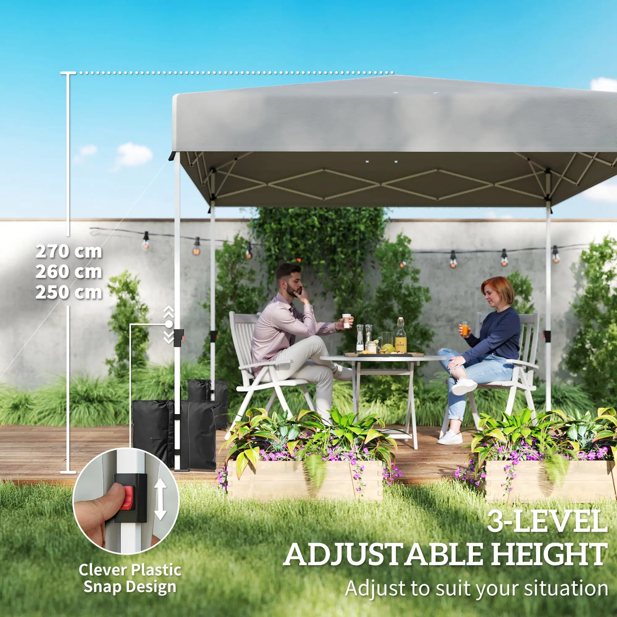 9.6 x 9.6 ft Pop Up Canopy Tent, 3 Sidewalls, UPF 50+, Light Grey Pop Up Canopies at Gallery Canada