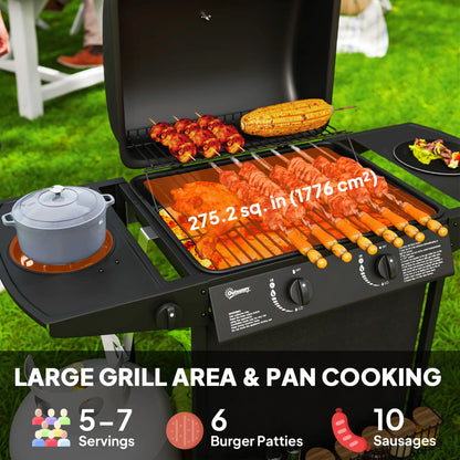 2+1 Burner Propane Gas BBQ Grill, Portable With Side Burner, Thermometer, Black Propane Gas Grills at Gallery Canada