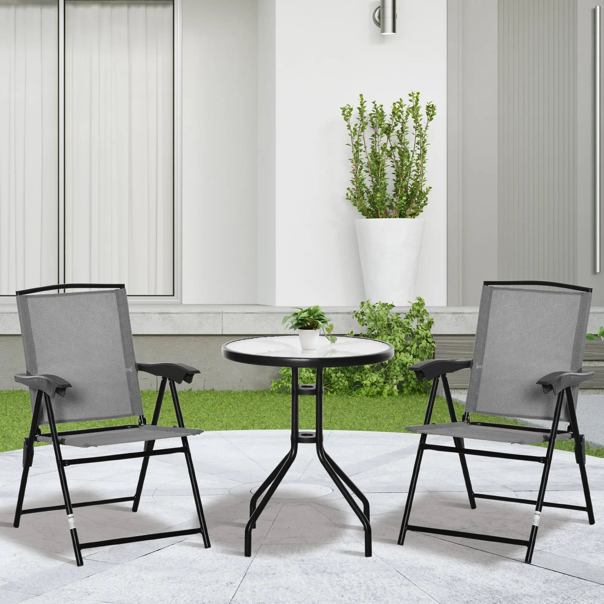 Folding Outdoor Bistro Set, Patio Table and Chairs, Round Dining Table, Grey Bistro Sets at Gallery Canada