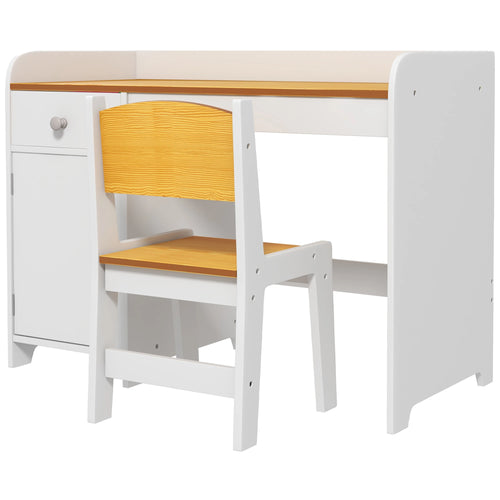 Kids Desk and Chair Set, Study Table with Storage Drawer, White