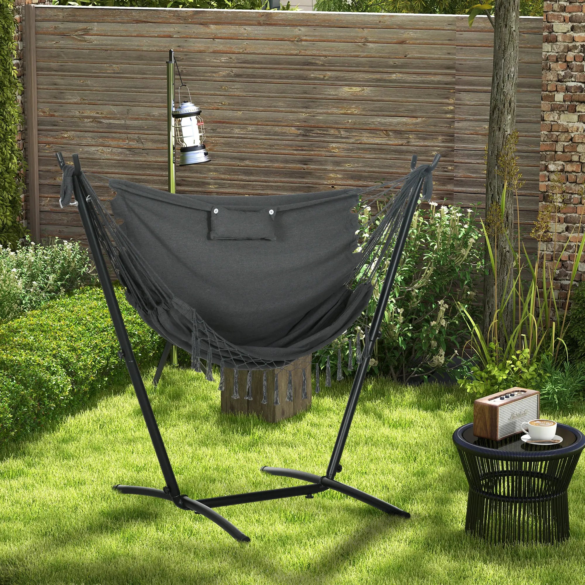 Outdoor Hammock Chair With Stand, Side Pocket And Headrest, Dark Grey Patio Swings with Stand at Gallery Canada