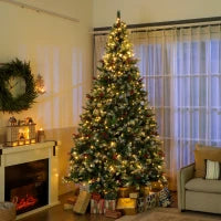 9ft Flocked Prelit Christmas Tree Spruce, Dual Colour, Remote, Dual Colour