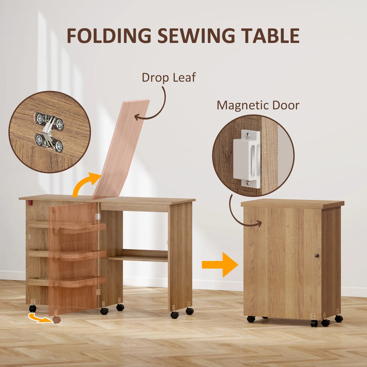 Sewing Machine Cabinet, Folding Table with Storage, Brown Storage Cabinets at Gallery Canada
