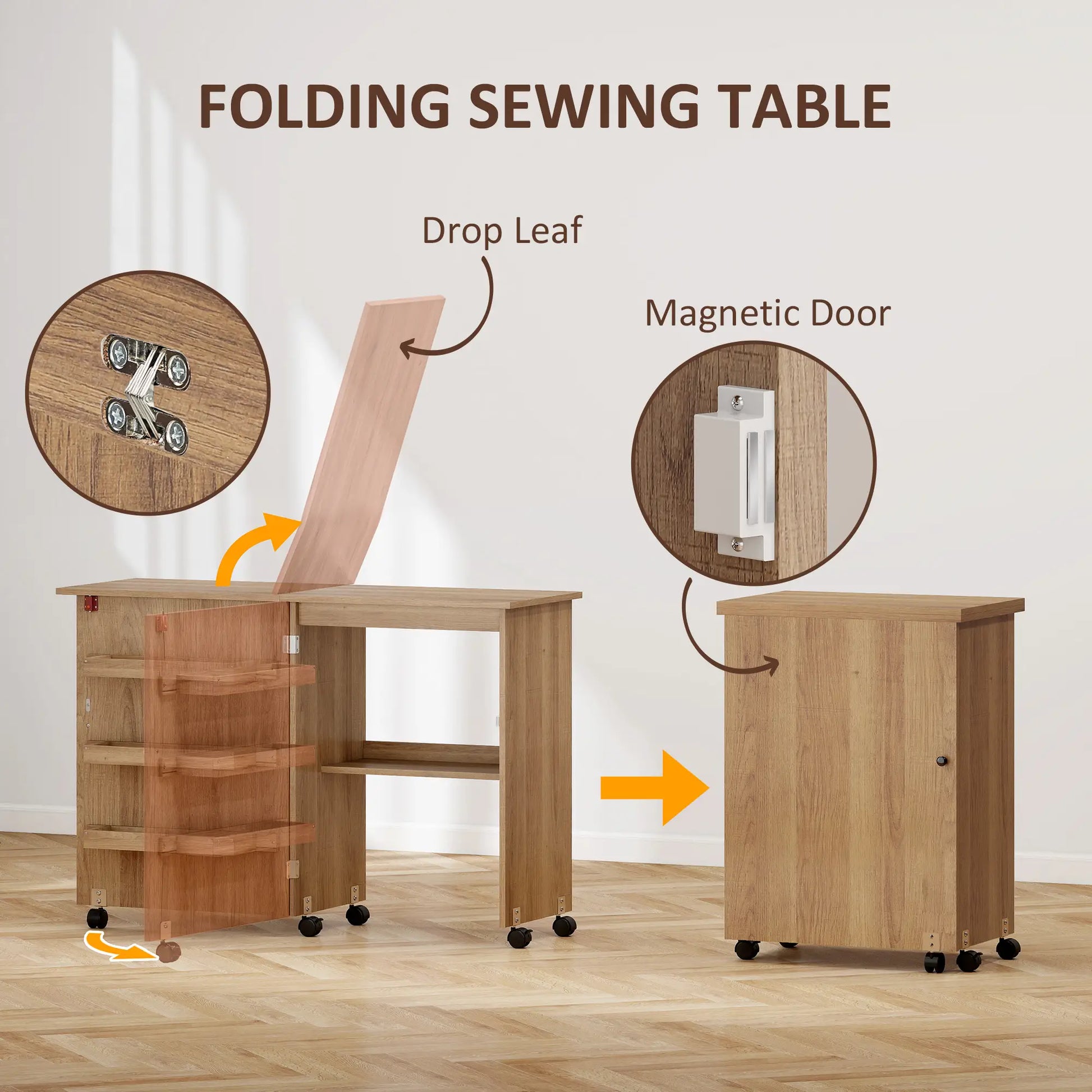 Sewing Machine Cabinet, Folding Table with Storage, Brown Storage Cabinets at Gallery Canada