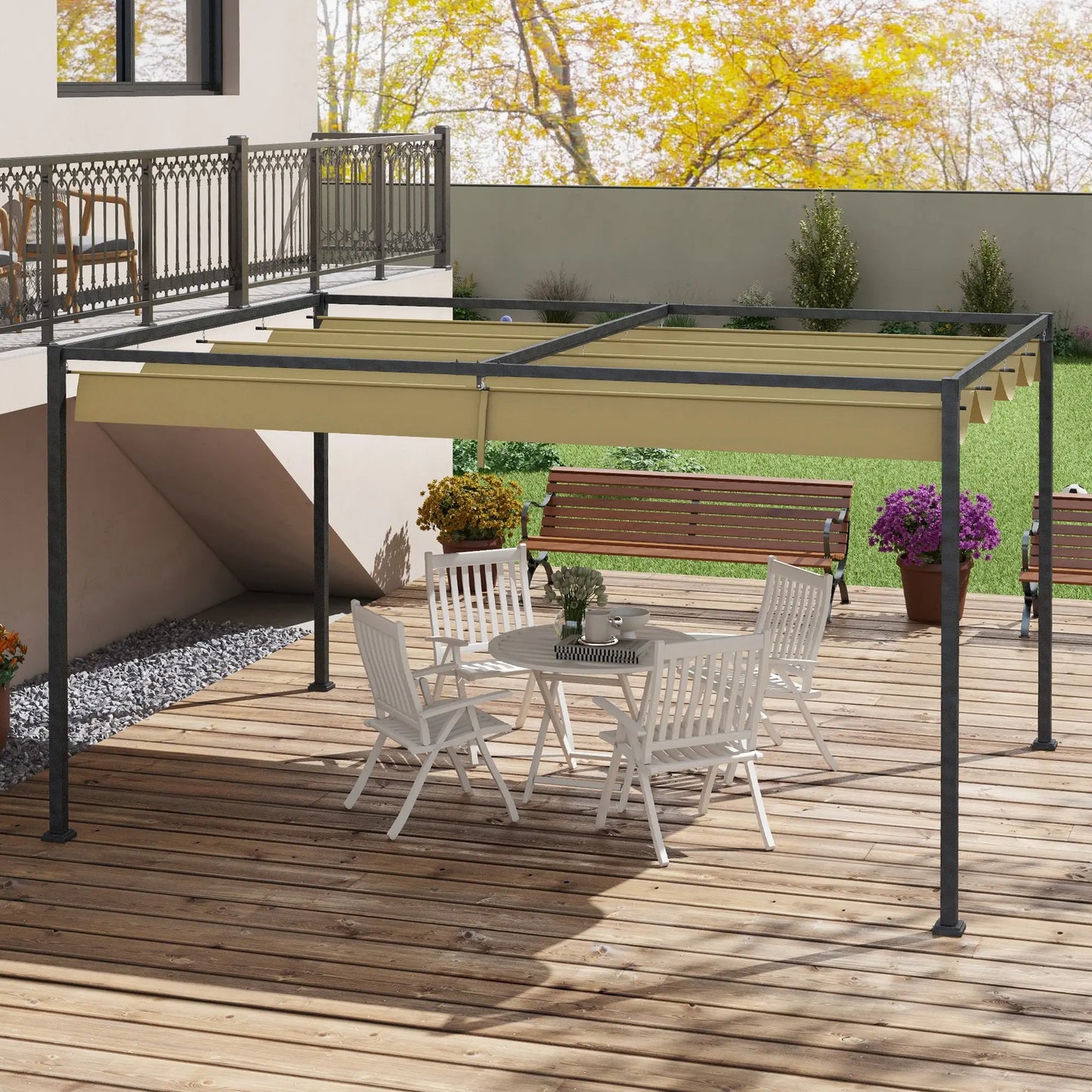 10' x 7' Patio Pergola, Retractable Canopy, Outdoor Sun Shelter, Khaki Pergolas at Gallery Canada