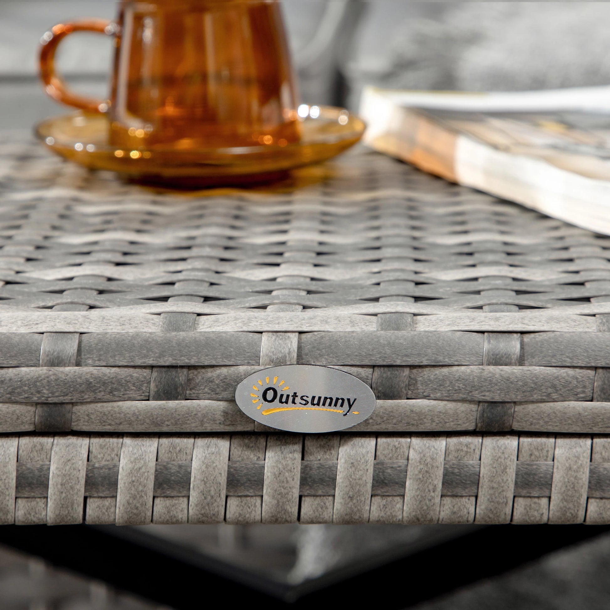 Wicker End Table, Outdoor PE Rattan Side Table, Plastic Board, Mixed Gray, Gray Patio Side Tables at Gallery Canada