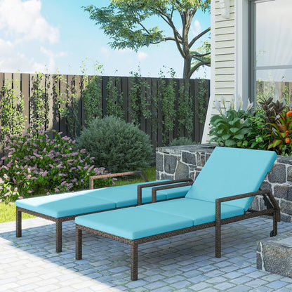 2 Piece Wicker Chaise Lounger, PE Rattan Outdoor Chair, Adjustable Backrest, Sky Blue Chaise Loungers at Gallery Canada