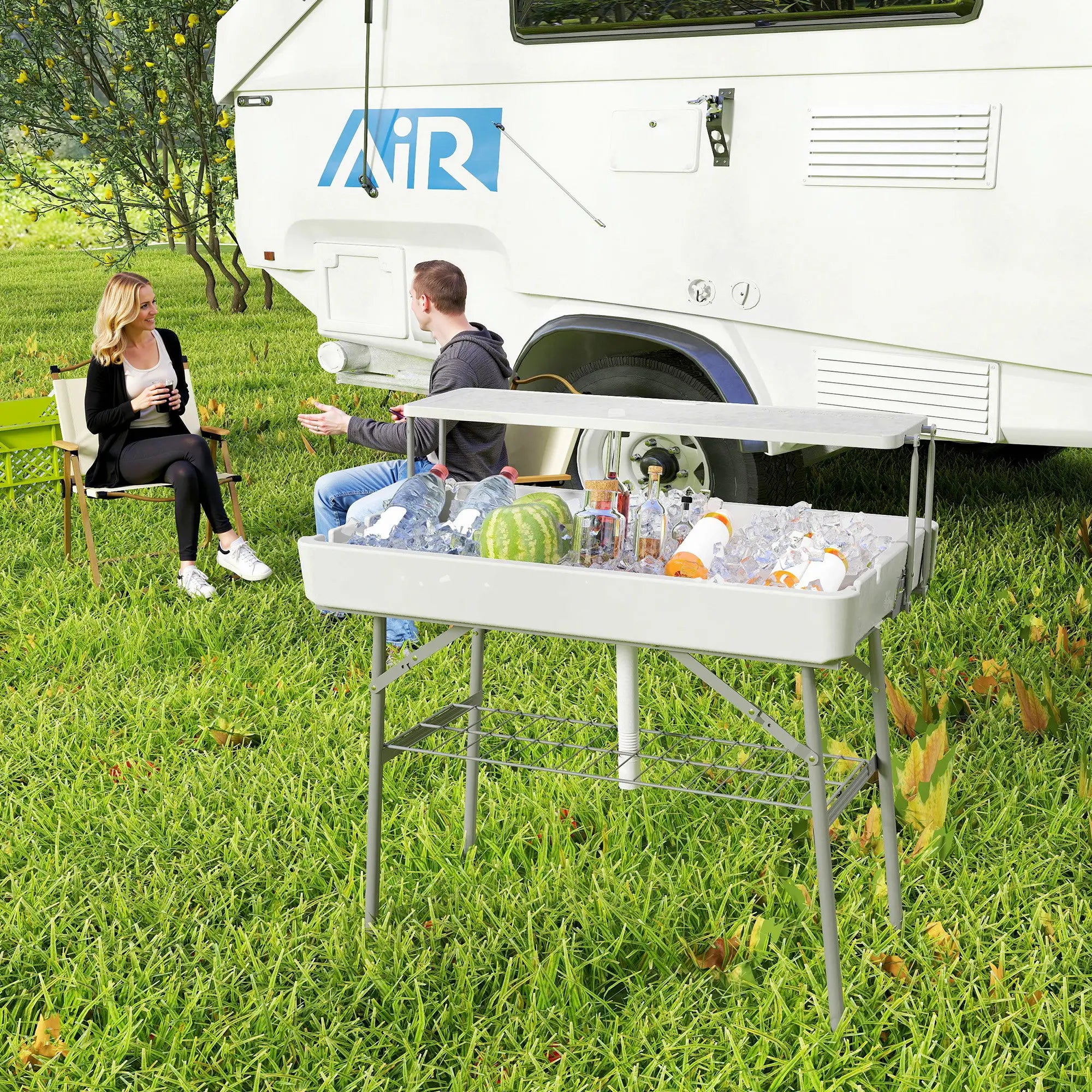 3.5ft Folding Ice Cooler Table with Drain, 2-Tier, Outdoor, White Picnic Tables & Camping Chairs at Gallery Canada
