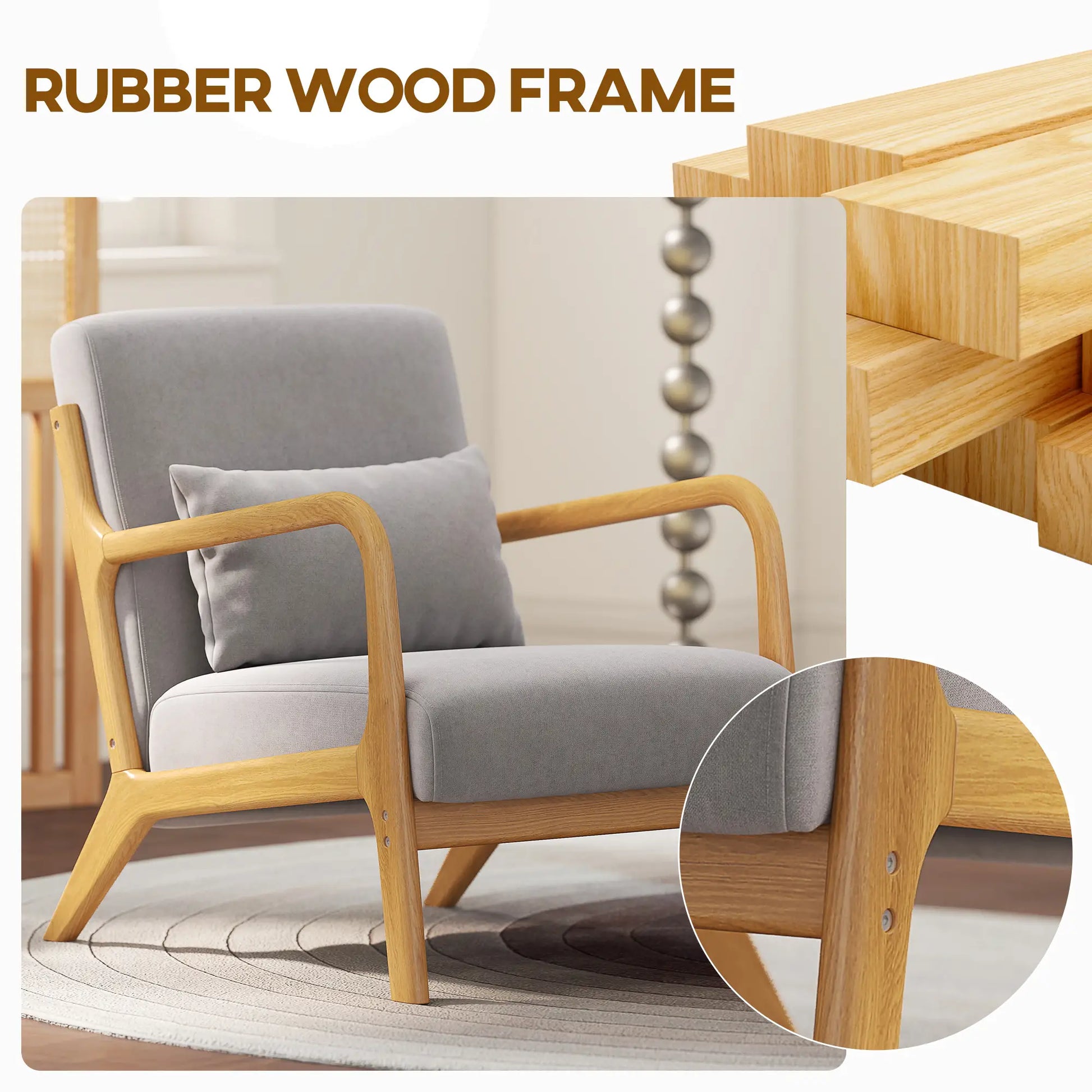 Velvet Armchair, Retro Accent Chair with Wood Legs, Grey Accent Chairs at Gallery Canada