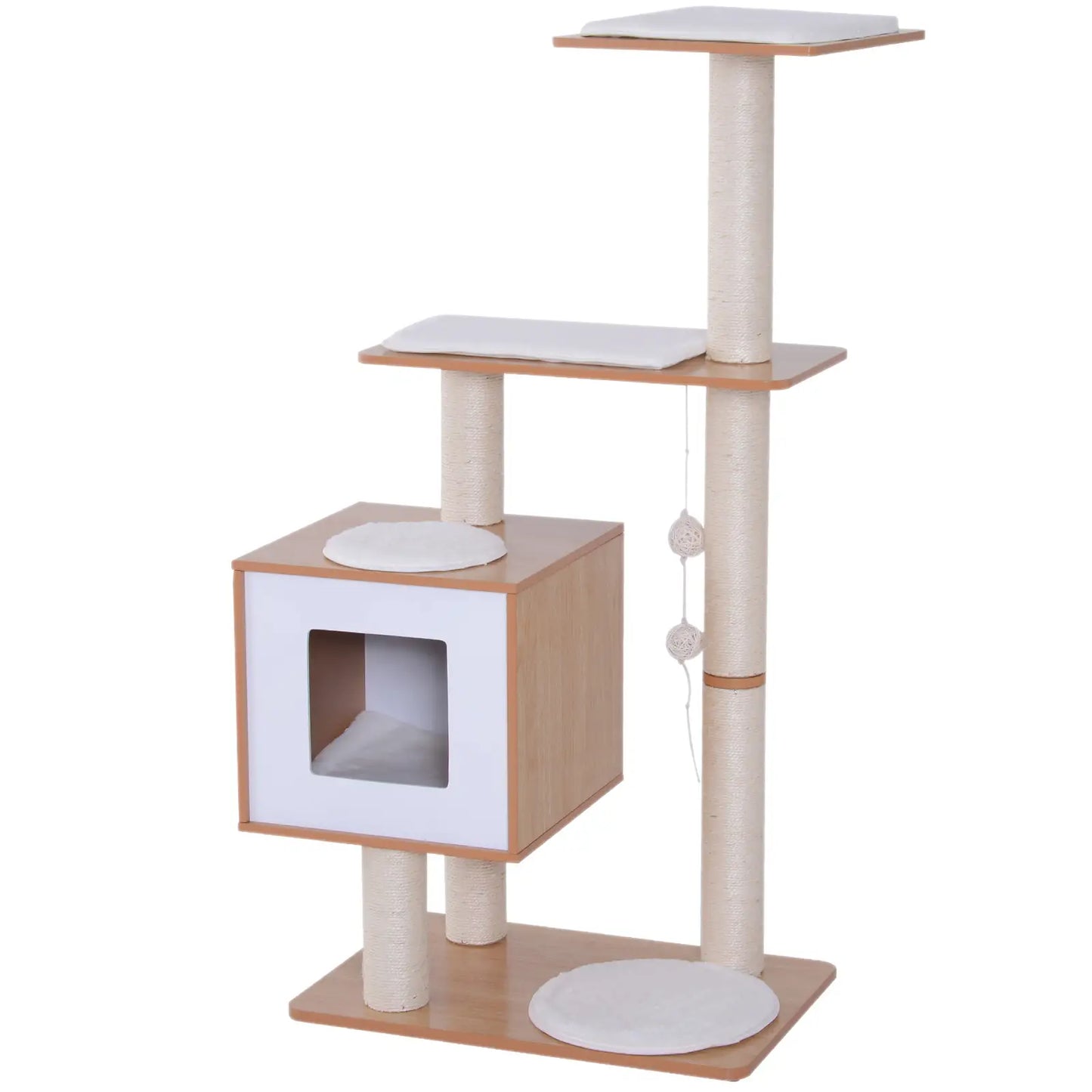 47" Wood Cat Tree, Scratching Post, Kitten House, Condo Cat Posts at Gallery Canada