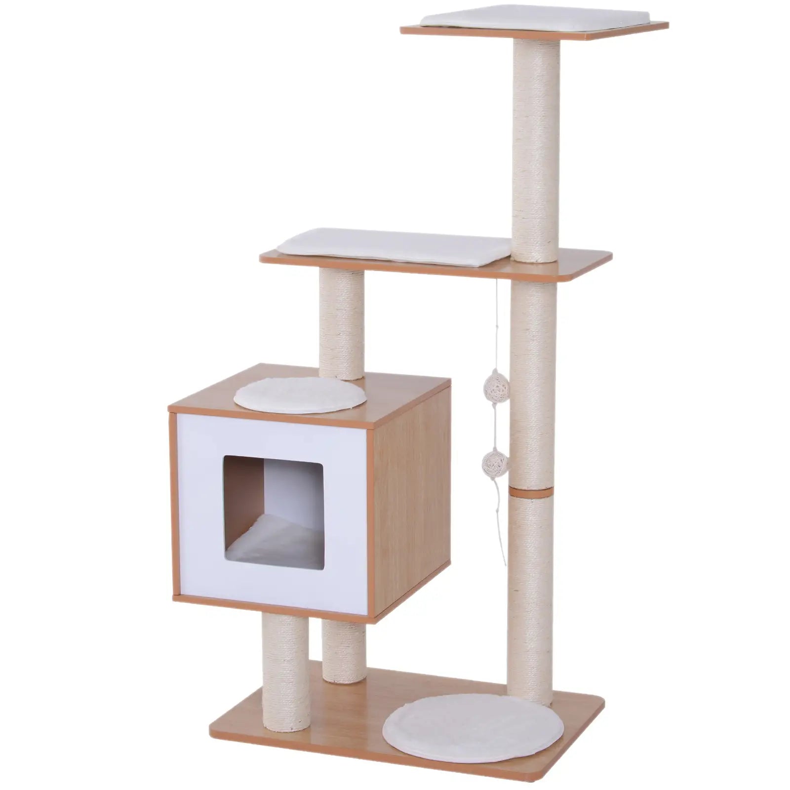 47" Wood Cat Tree, Scratching Post, Kitten House, Condo Cat Posts at Gallery Canada