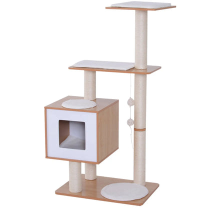 47" Wood Cat Tree, Scratching Post, Kitten House, Condo Cat Posts at Gallery Canada