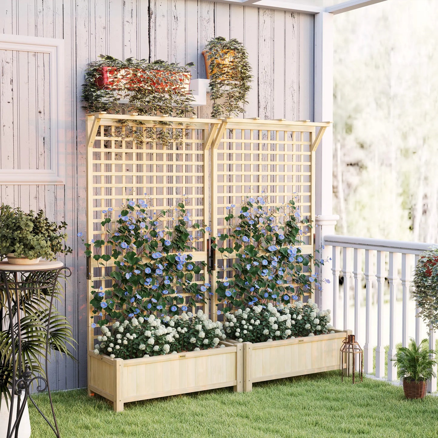 Wood Planter With Trellis For Climbing Plants, Raised Garden Bed Wooden Planter Boxes at Gallery Canada