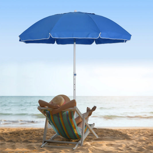 6.4ft Beach Umbrella, Aluminum Pole, Adjustable Tilt, Carry Bag, Blue Beach Umbrellas Blue at Gallery Canada