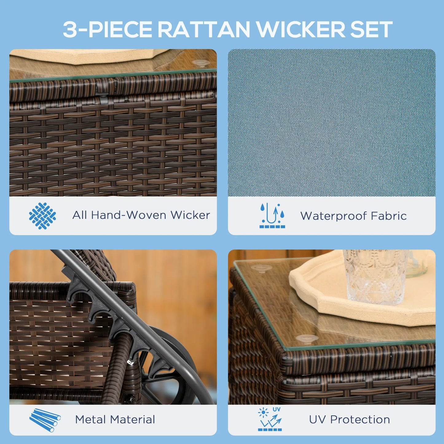 3-Piece Wicker Patio Lounger Set, PE Rattan, Brown/Grey Chaise Loungers at Gallery Canada