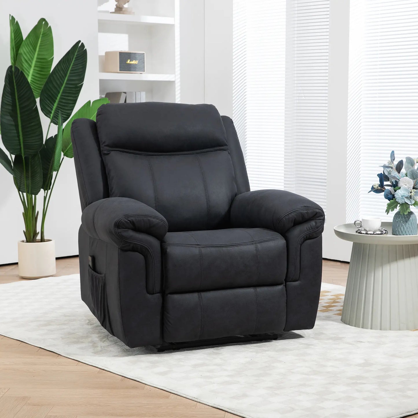 Manual Recliner Chair with Vibration Massage, Side Pockets, Microfibre Reclining Chair for Living Room, Black Single Sofas at Gallery Canada