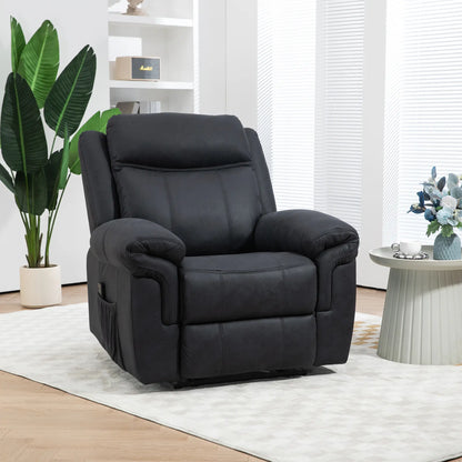 Manual Recliner Chair with Vibration Massage, Side Pockets, Microfibre Reclining Chair for Living Room, Black Single Sofas at Gallery Canada