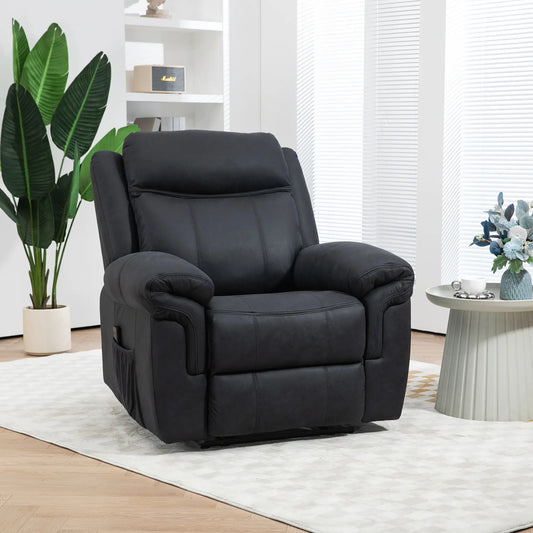 Manual Recliner Chair with Vibration Massage, Side Pockets, Microfibre Reclining Chair for Living Room, Black Single Sofas Black at Gallery Canada